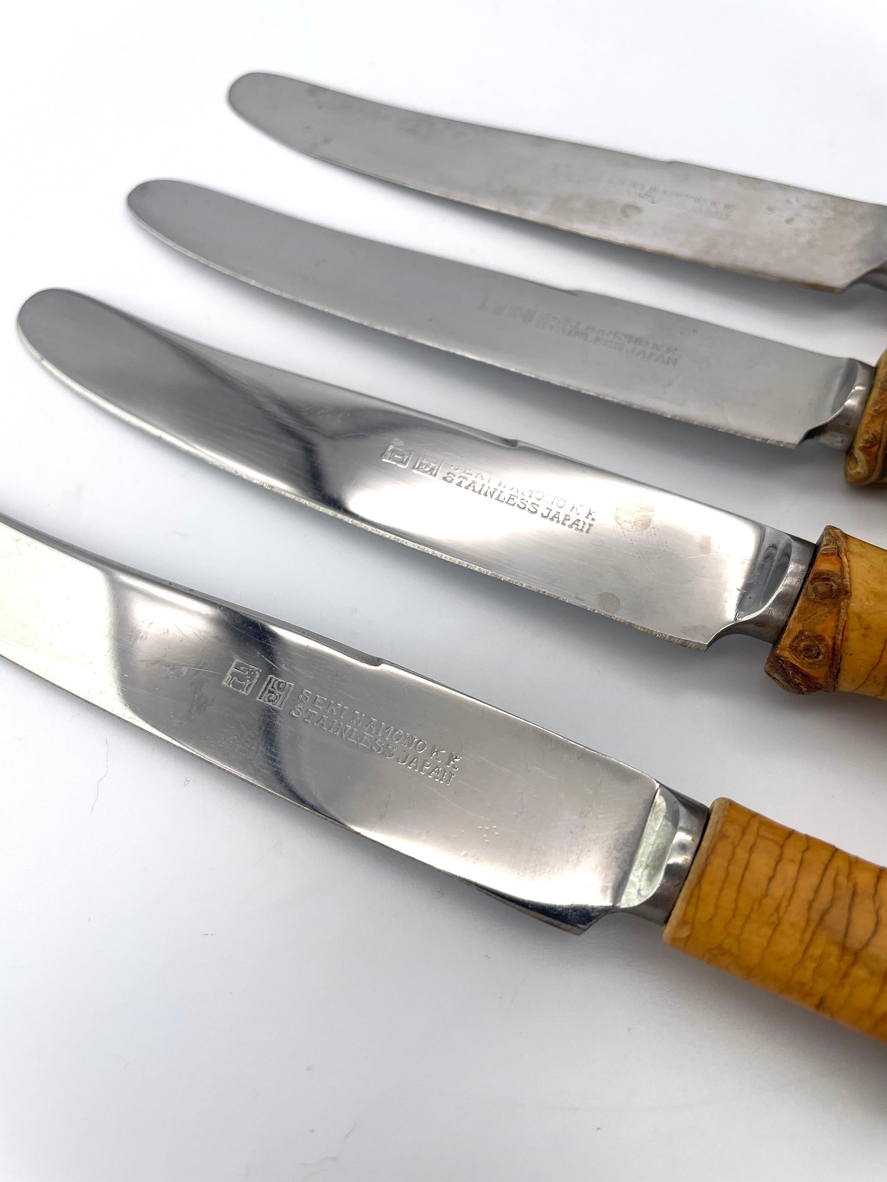 1960s Vintage Cabin Modern Midcentury Hamono Matsuri Japanese Flatware Set of 4 2