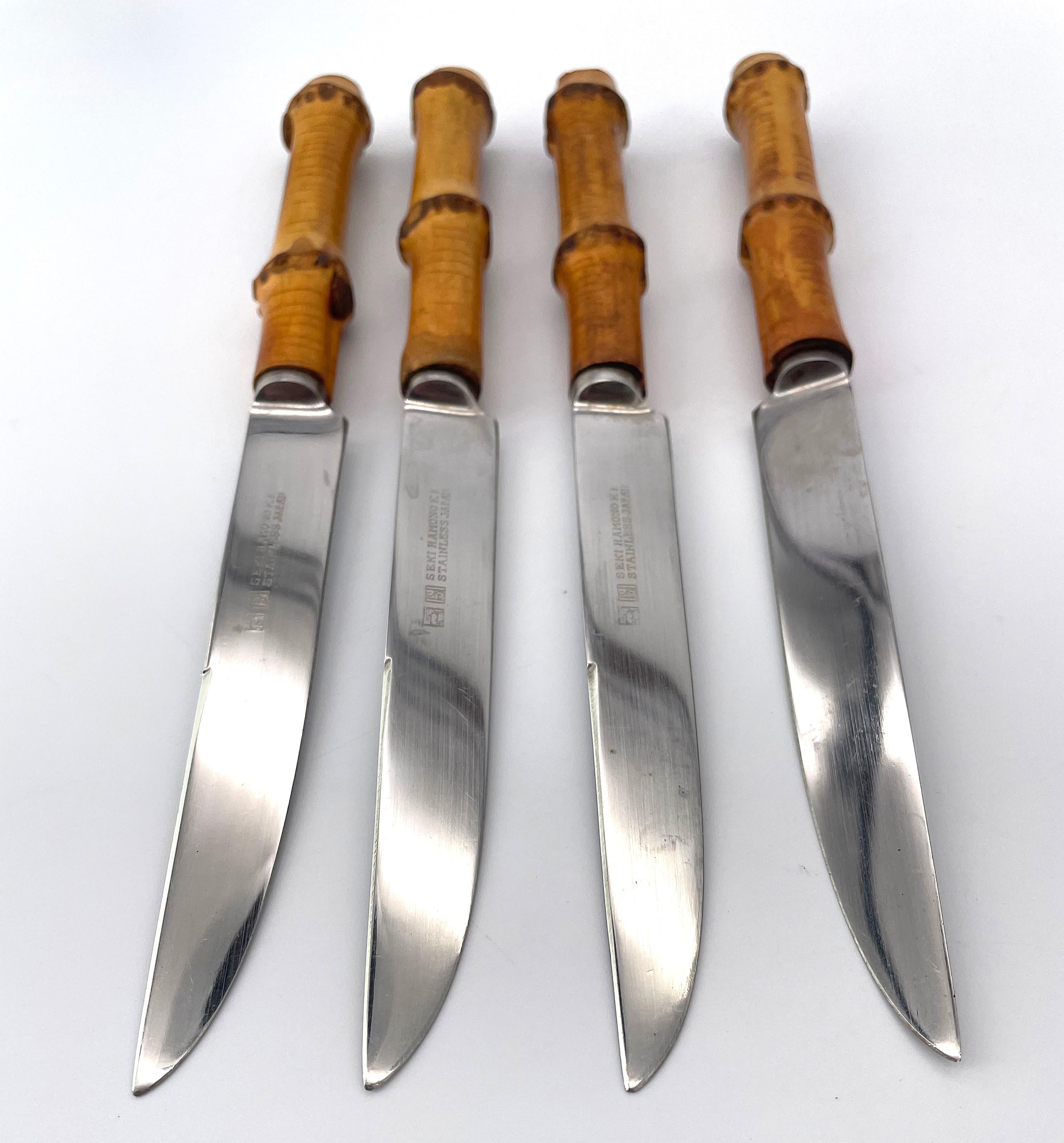 Hand-Crafted 1960s Vintage Cabin Modern Midcentury Hamono Matsuri Japanese Flatware Set of 4