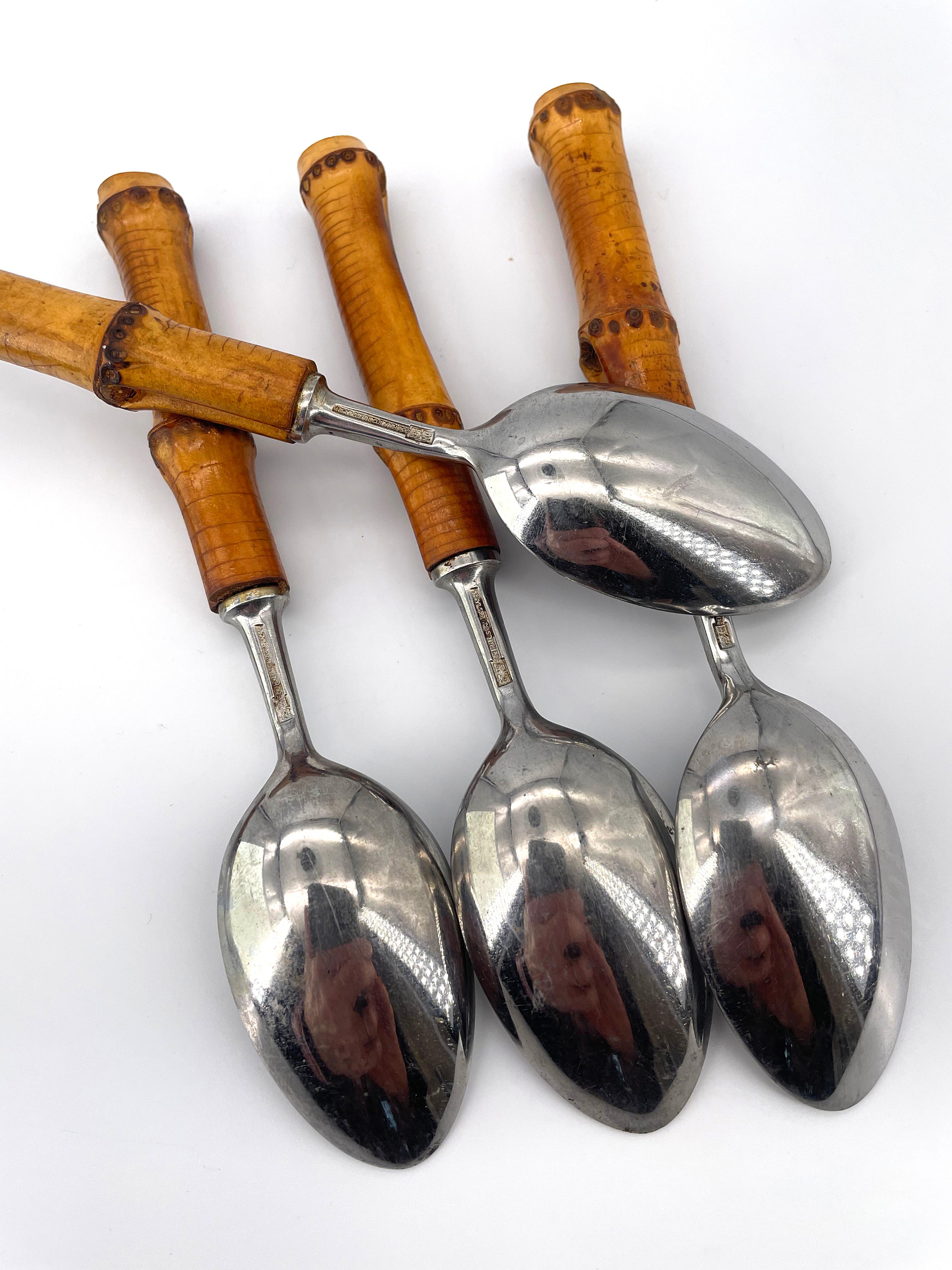 1960s Vintage Cabin Modern Midcentury Hamono Matsuri Japanese Flatware Set of 4 In Fair Condition In Hyattsville, MD