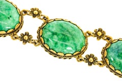1960s Vintage Cabochon Jade Gold Bracelet