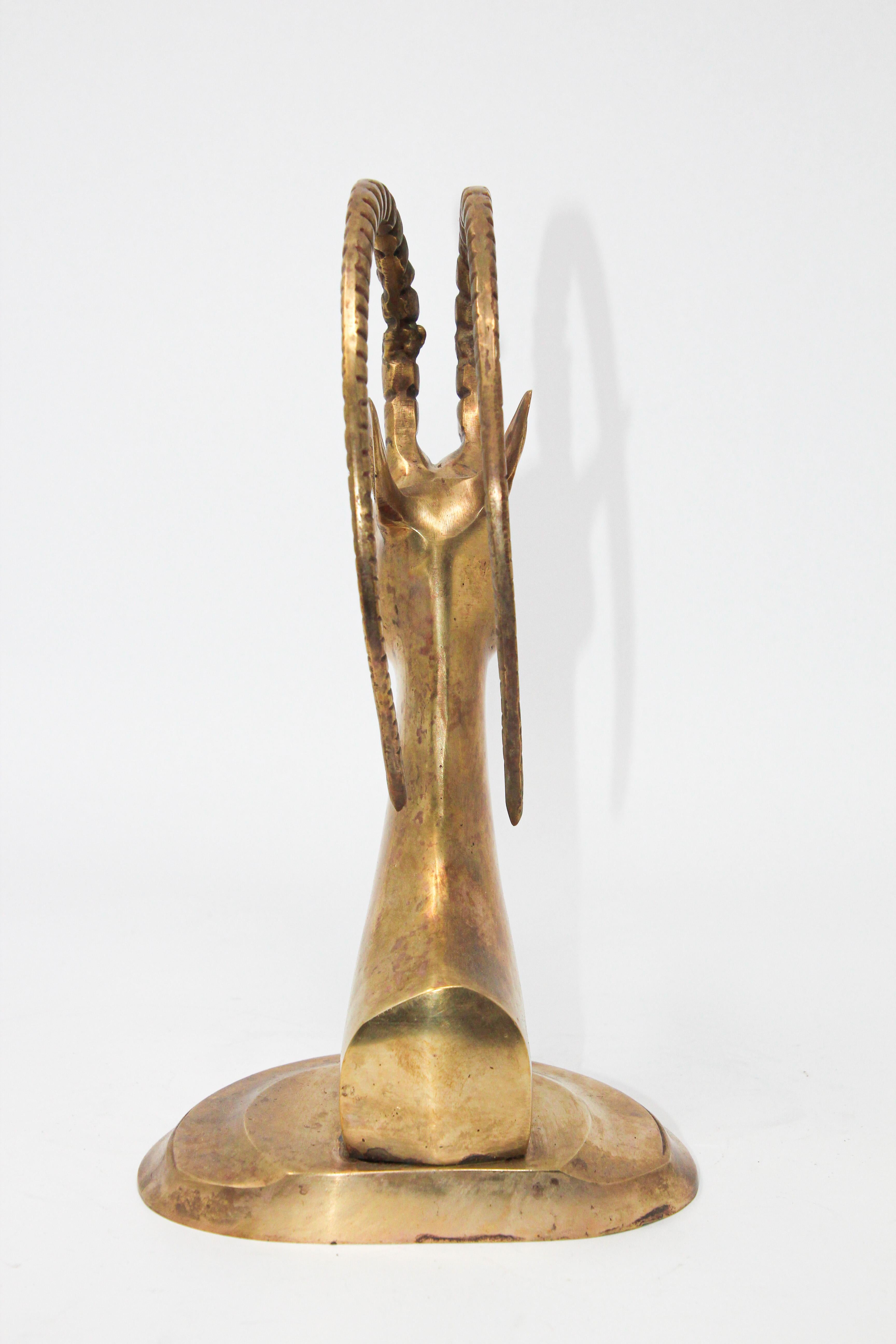 20th Century 1960s Vintage Cast Brass Sculpture of Gazelle Ibex Head