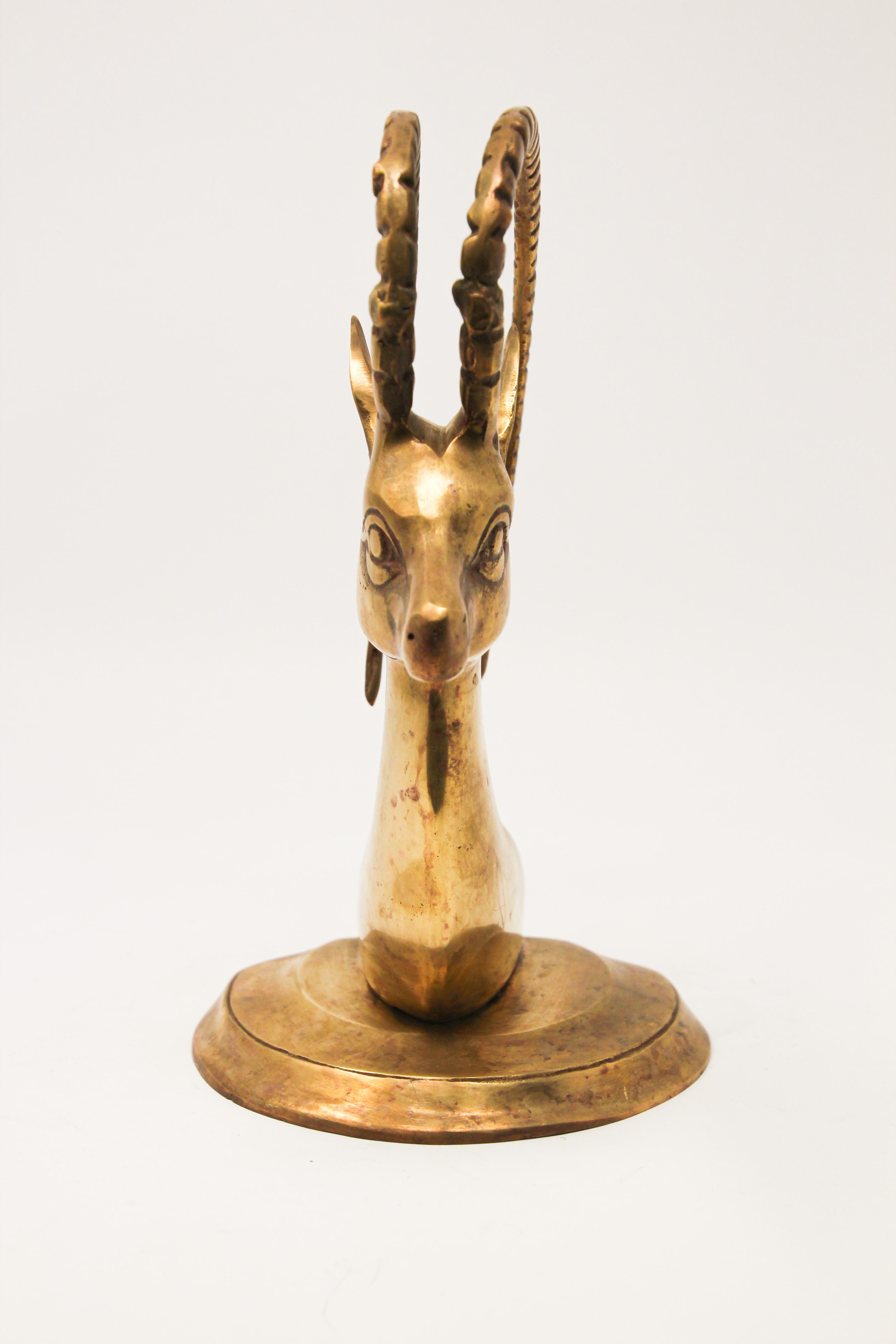 1960s Vintage Cast Brass Sculpture of Gazelle Ibex Head 1