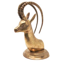 1960s Vintage Cast Brass Sculpture of Gazelle Ibex Head