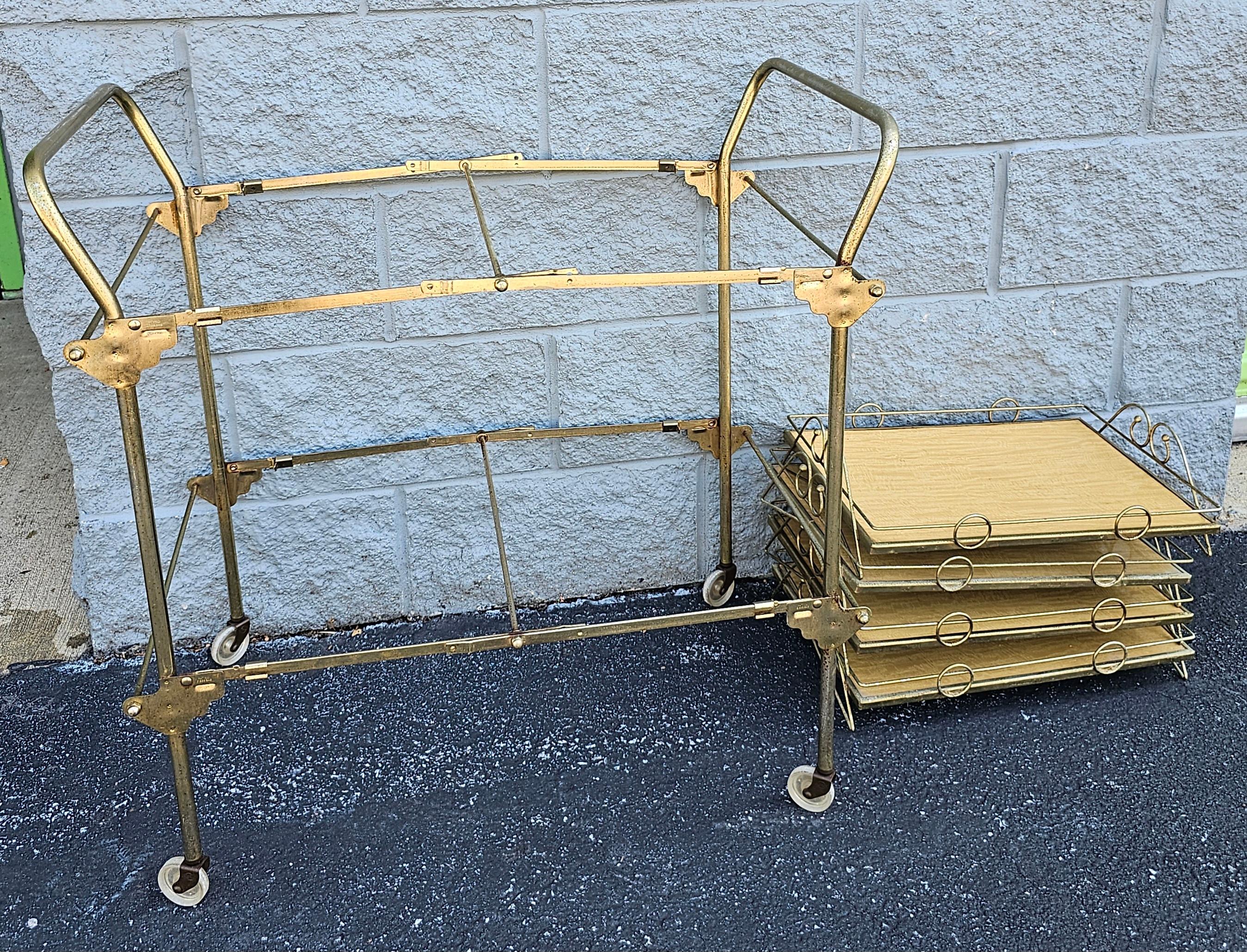 Metalwork 1960s Vintage Cesare Lacca Style Rolling and Folding 4-Tray Bar Cart For Sale