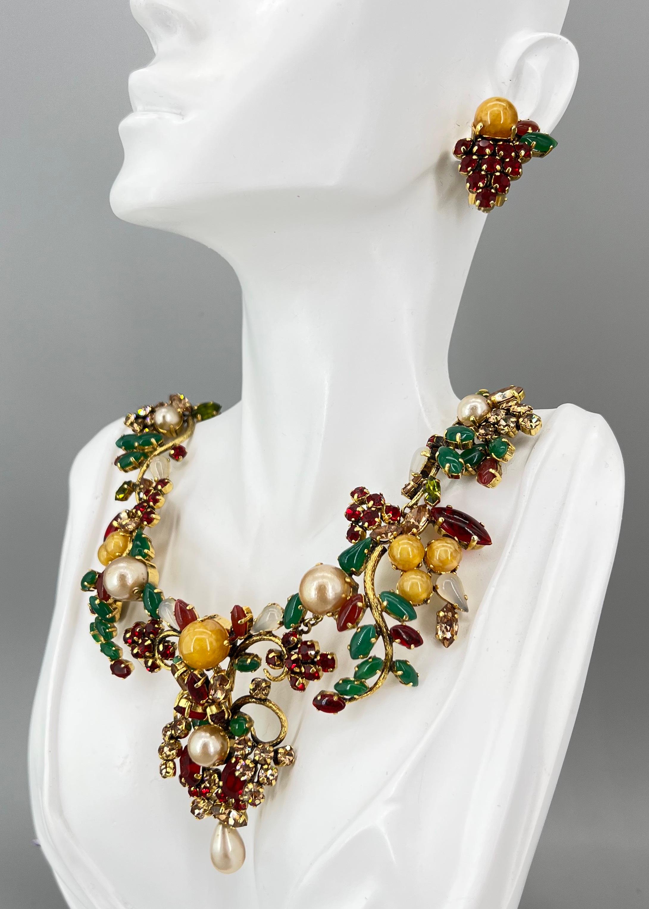 Hand-Crafted 1960s Vintage Christian Dior Bejeweled Set Necklace Earring Bijoux Haute Couture