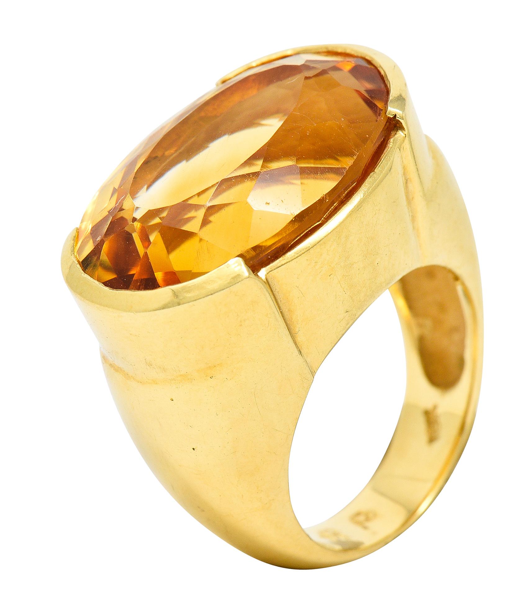 1960's Vintage Citrine 18 Karat Yellow Gold Statement Gemstone Ring 1