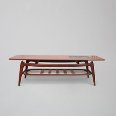 1960s vintage coffee table in teak wood and ceramic tiles by Louis van Teeffelen