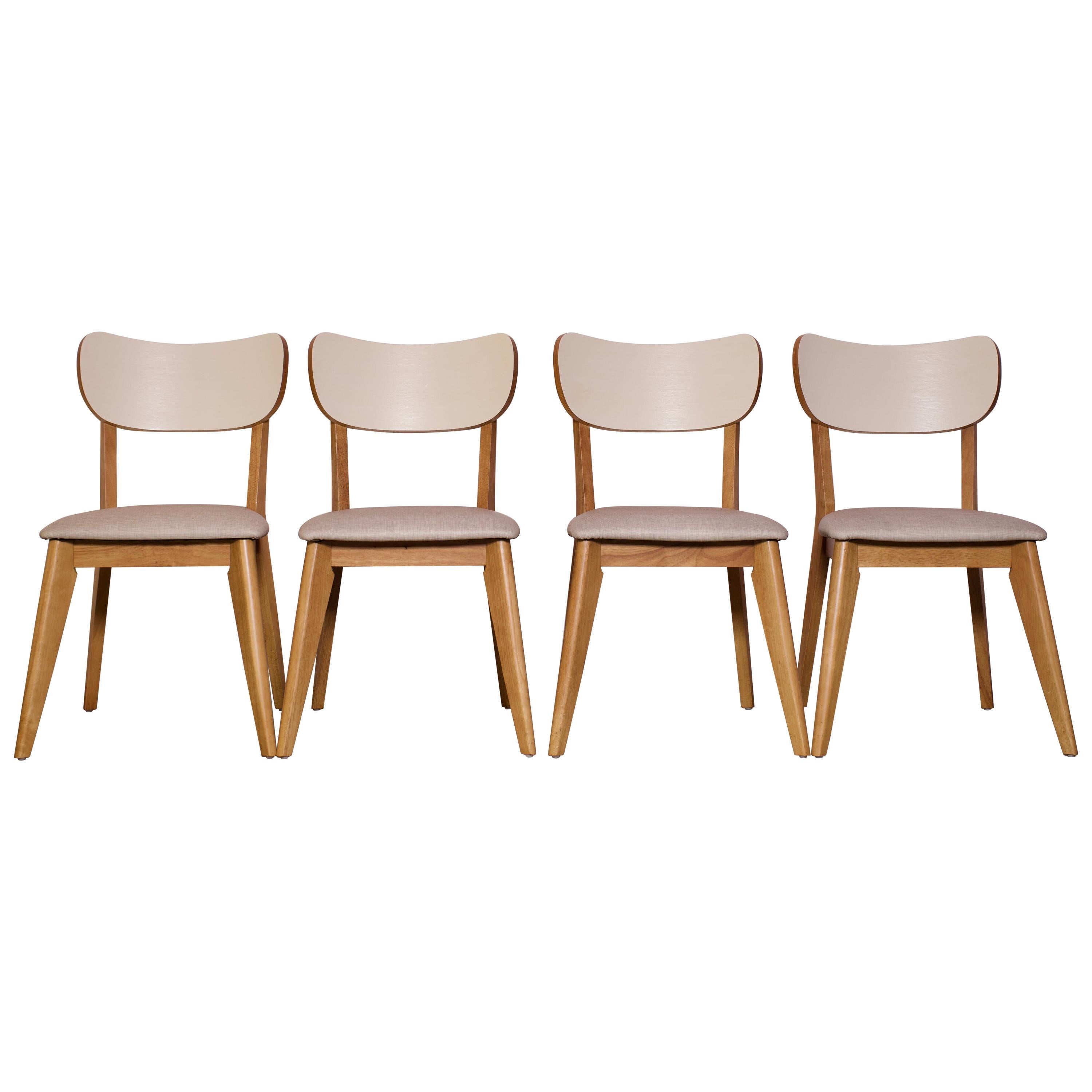 1960s Vintage Contemporary Birch and Vinyl Dining Chairs, Set of 4