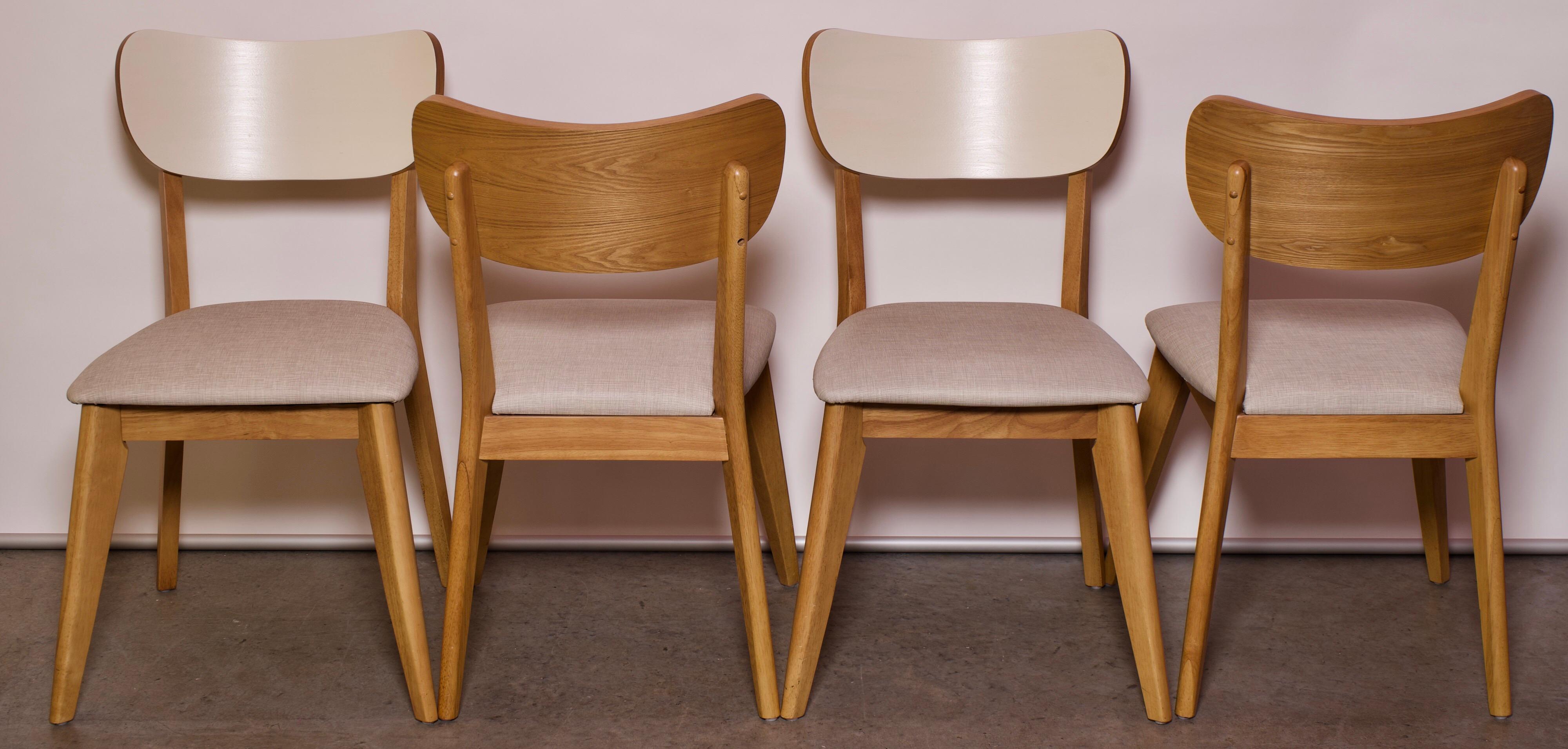 American 1960s Vintage Contemporary Birch and Vinyl Dining Chairs, Set of 4