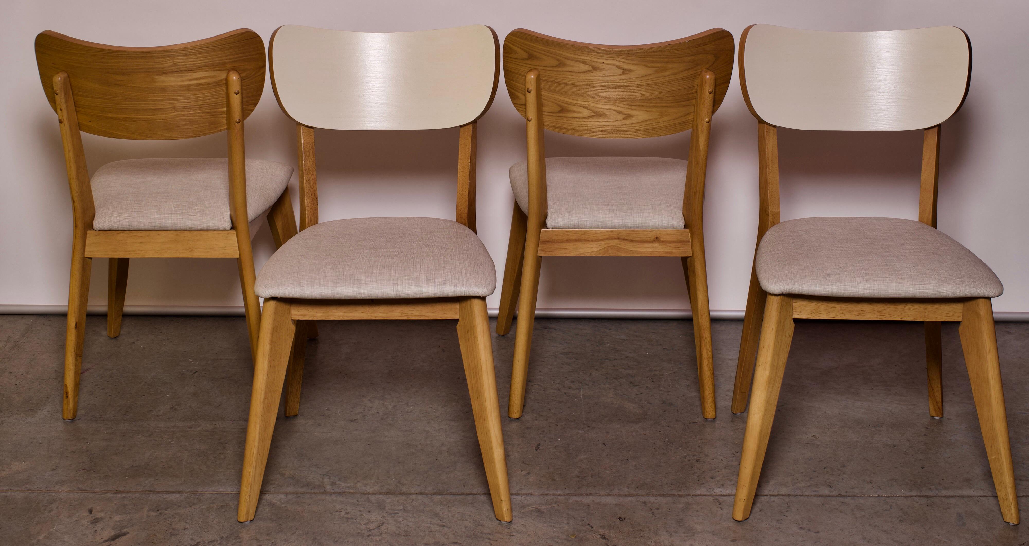 1960s Vintage Contemporary Birch and Vinyl Dining Chairs, Set of 4 1