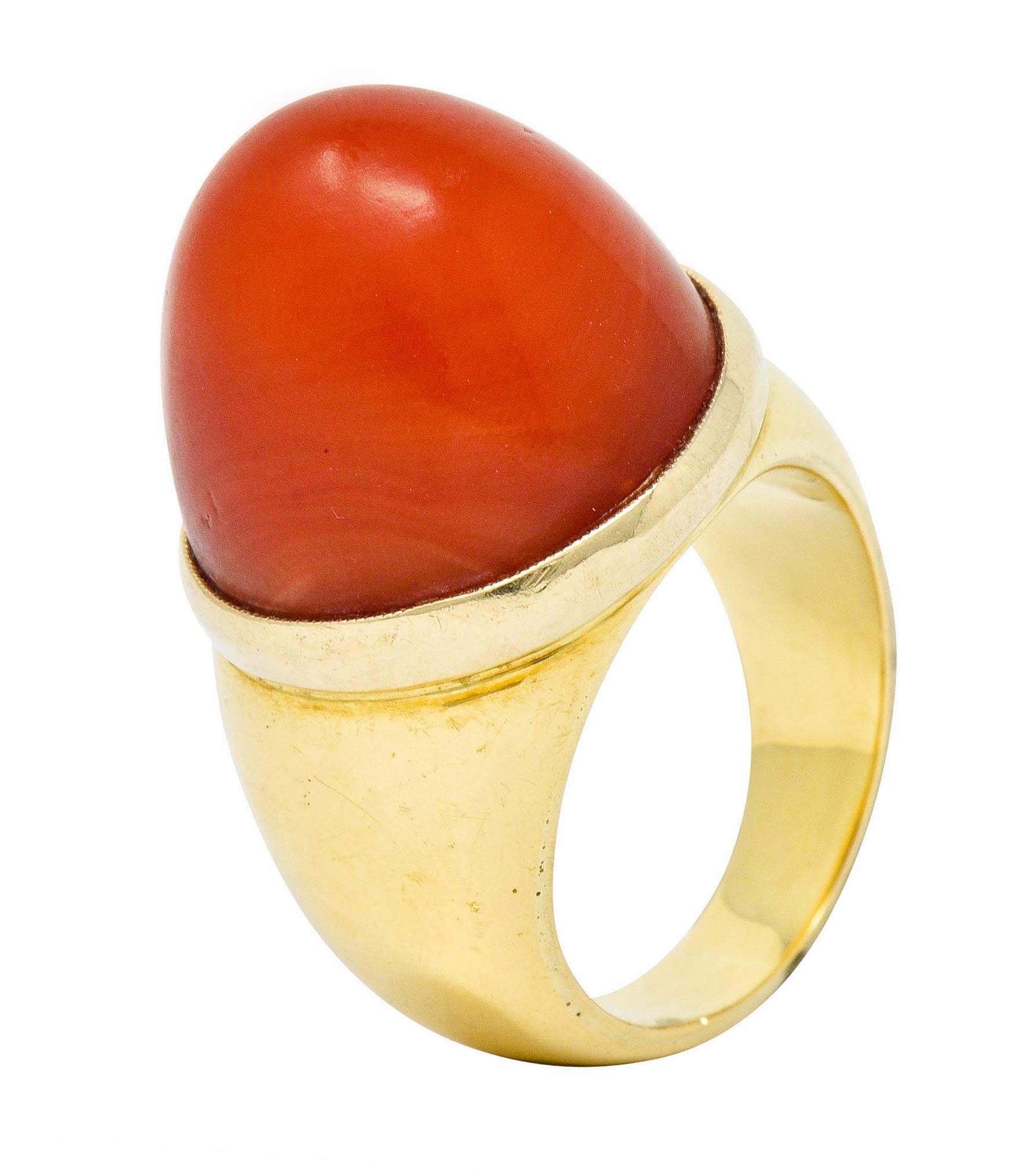 1960s Vintage Coral Cabochon 18 Karat Gold Statement Ring 1