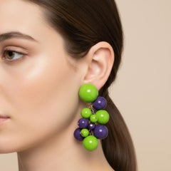 1960s Vintage Costume Jewelry Purple and Green Bubbles Clip-on Earrings