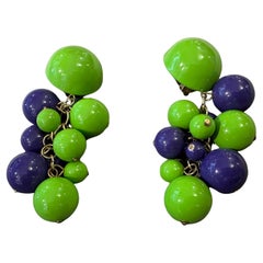 1960s Vintage Costume Jewelry Purple and Green Bubbles Clip-on Earrings