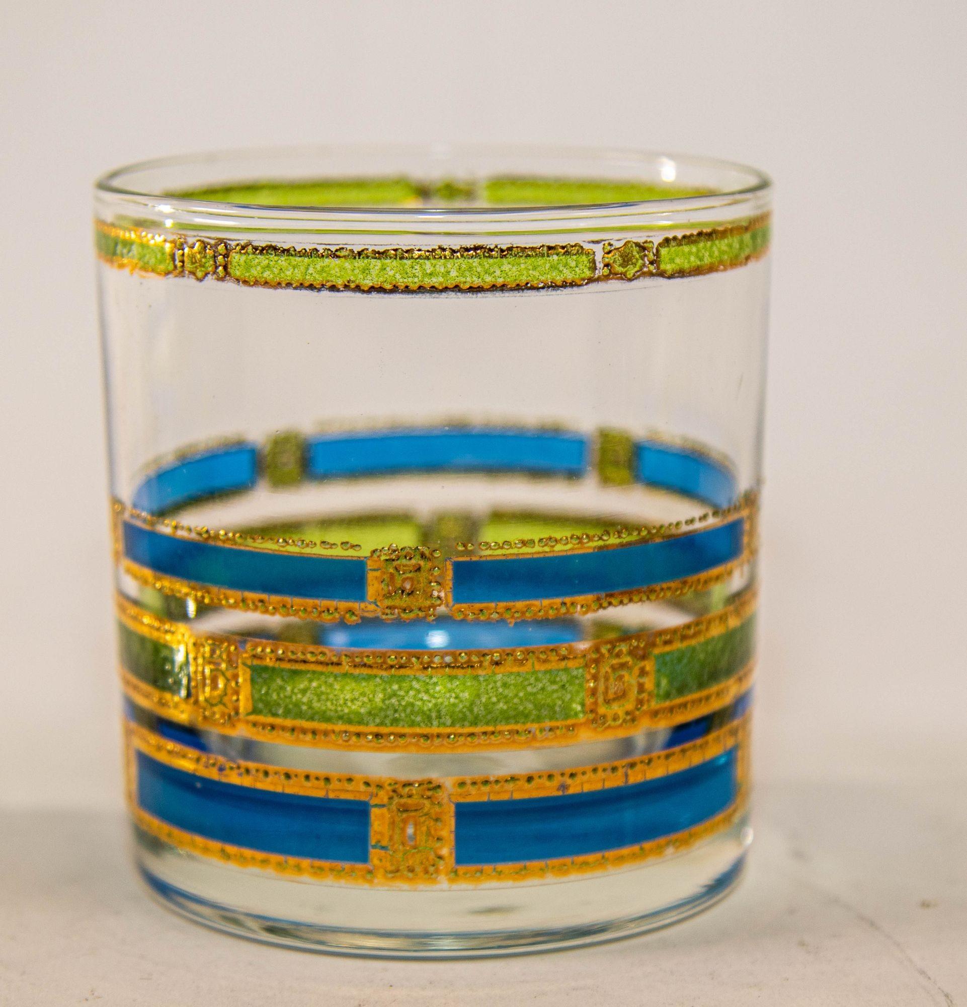 1960s Vintage Culver Ltd Empress Set of Eight Rock Glasses Blue and Gold In Good Condition In North Hollywood, CA