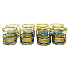 1960s Retro Culver Ltd Empress Set of Eight Rock Glasses Blue and Gold