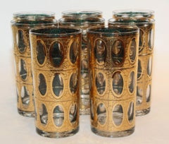 1960s Vintage Culver "Pisa" Crackled 22k Gold Highball Tumbler Glasses Set of 8