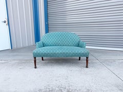 1960s Vintage Curved Back Loveseat with Mahogany Turned Legs
