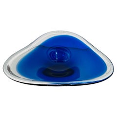 1960s Vintage Danish Cobalt Blue & Clear Art Glass Decorative Bowl or Dish