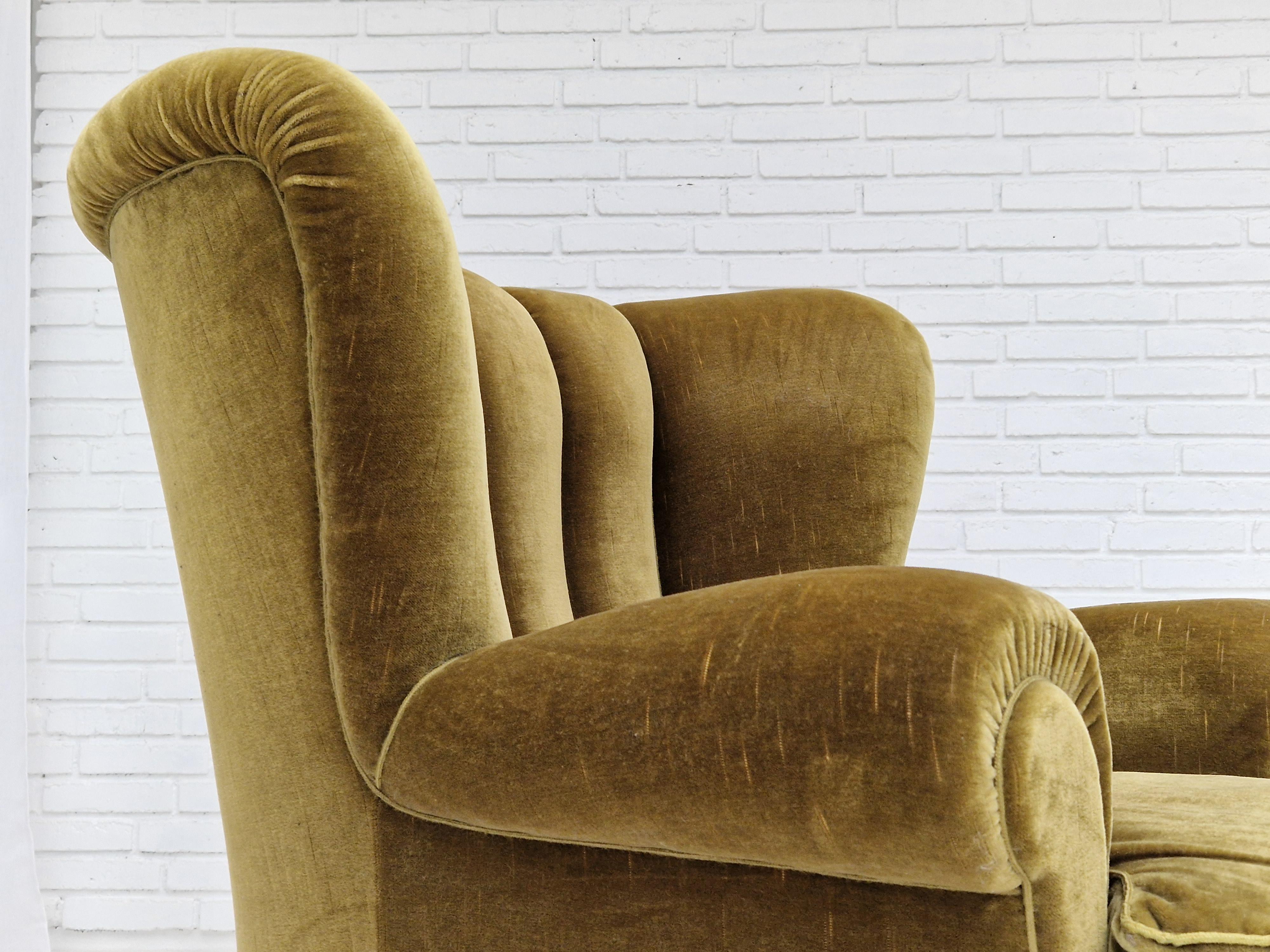 Velvet 1960s, Vintage Danish Relax Chair, Original Condition