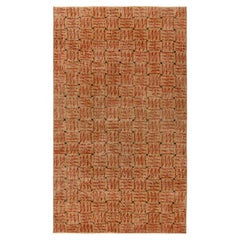 1960s Retro Deco Rug in Beige-Brown and Red Geometric Patterns, by Rug & Kilim