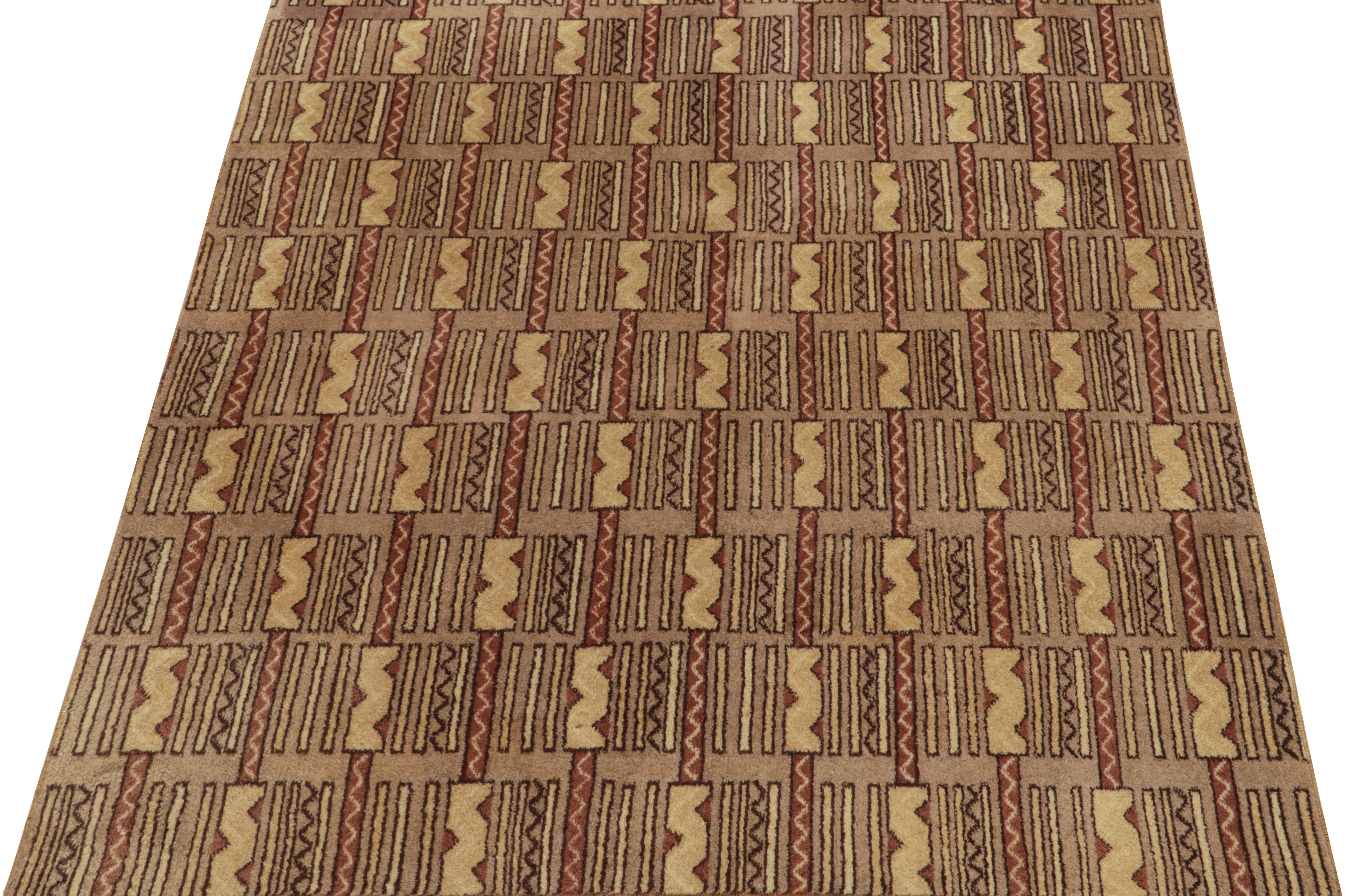Art Deco 1960s Vintage Deco Rug in Beige-Brown and Red Geometric Pattern by Rug & Kilim For Sale