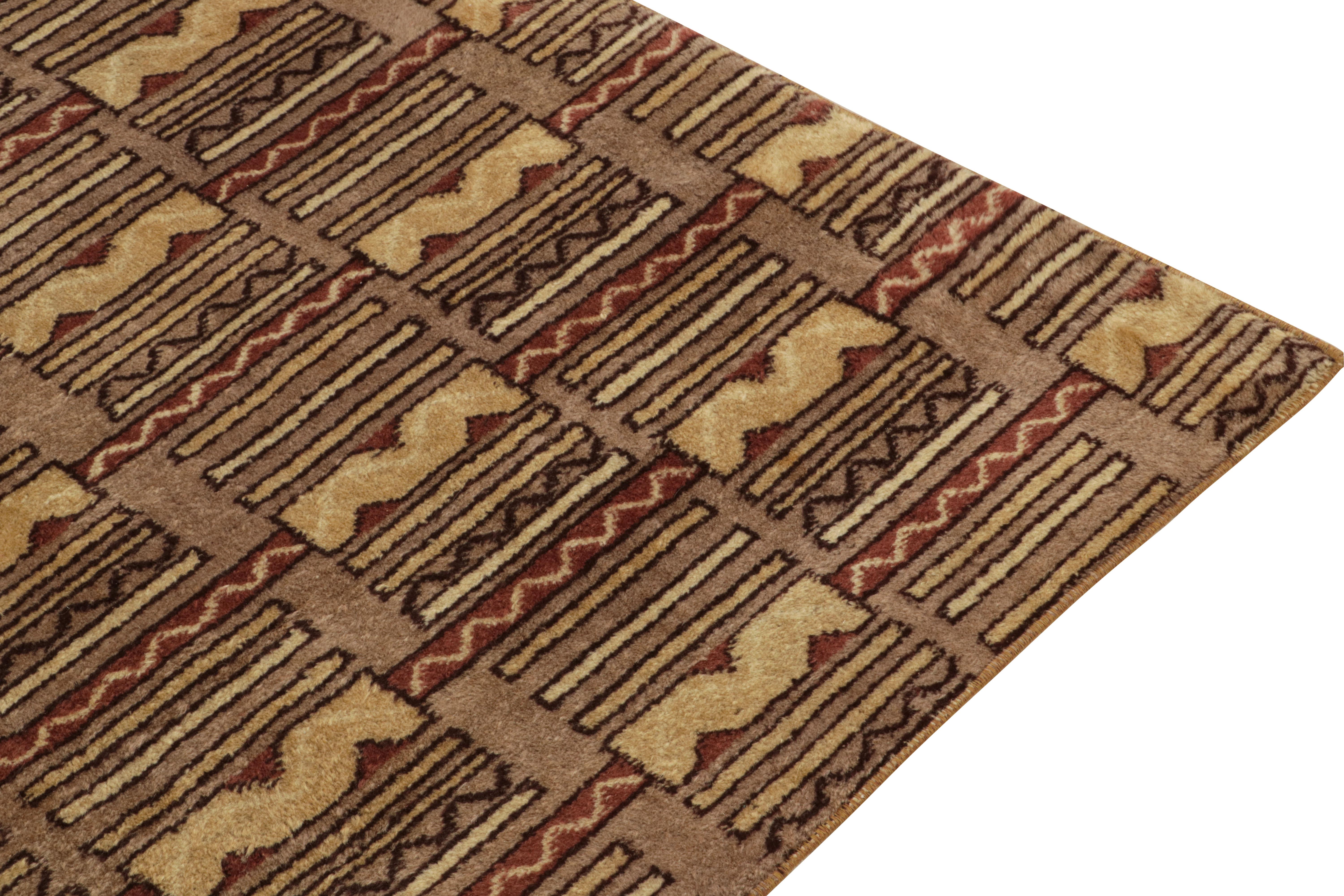 Hand-Knotted 1960s Vintage Deco Rug in Beige-Brown and Red Geometric Pattern by Rug & Kilim For Sale