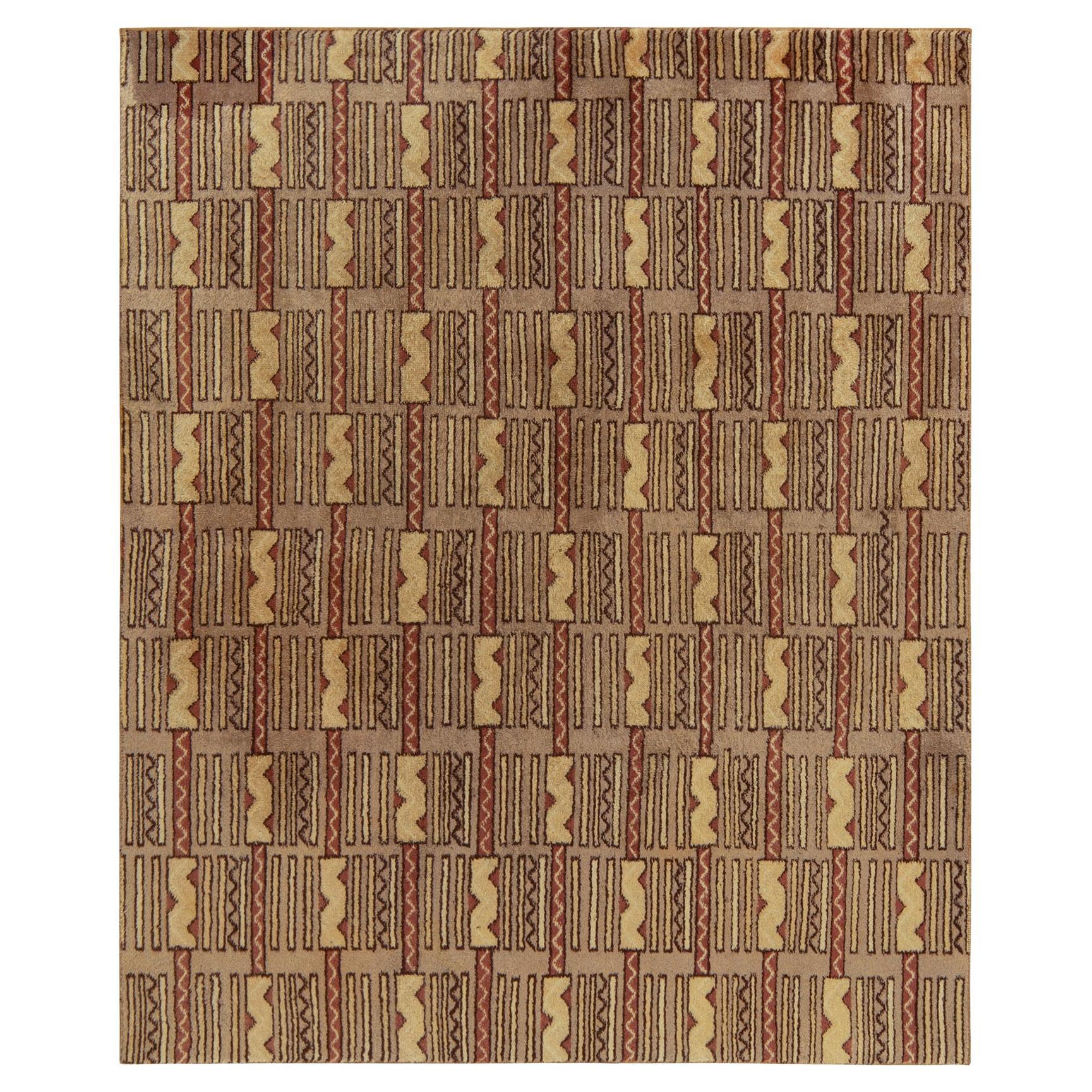 Tapis déco vintage des années 1960 à motif géométrique beige-marron et rouge de Rug & Kilim