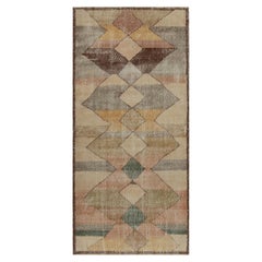 1960s Vintage Deco Rug Beige-Brown Multi-Hued Geometric Pattern by Rug & Kilim