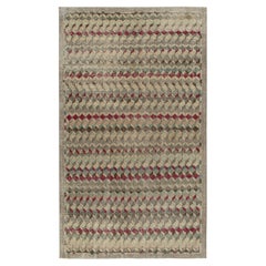 1960s Vintage Deco Rug in Greige, Green & Red Geometric Pattern by Rug & Kilim