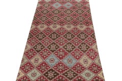 1960s Vintage Deco Rug in Red, Beige-Brown Floral Trellis Pattern by Rug & Kilim