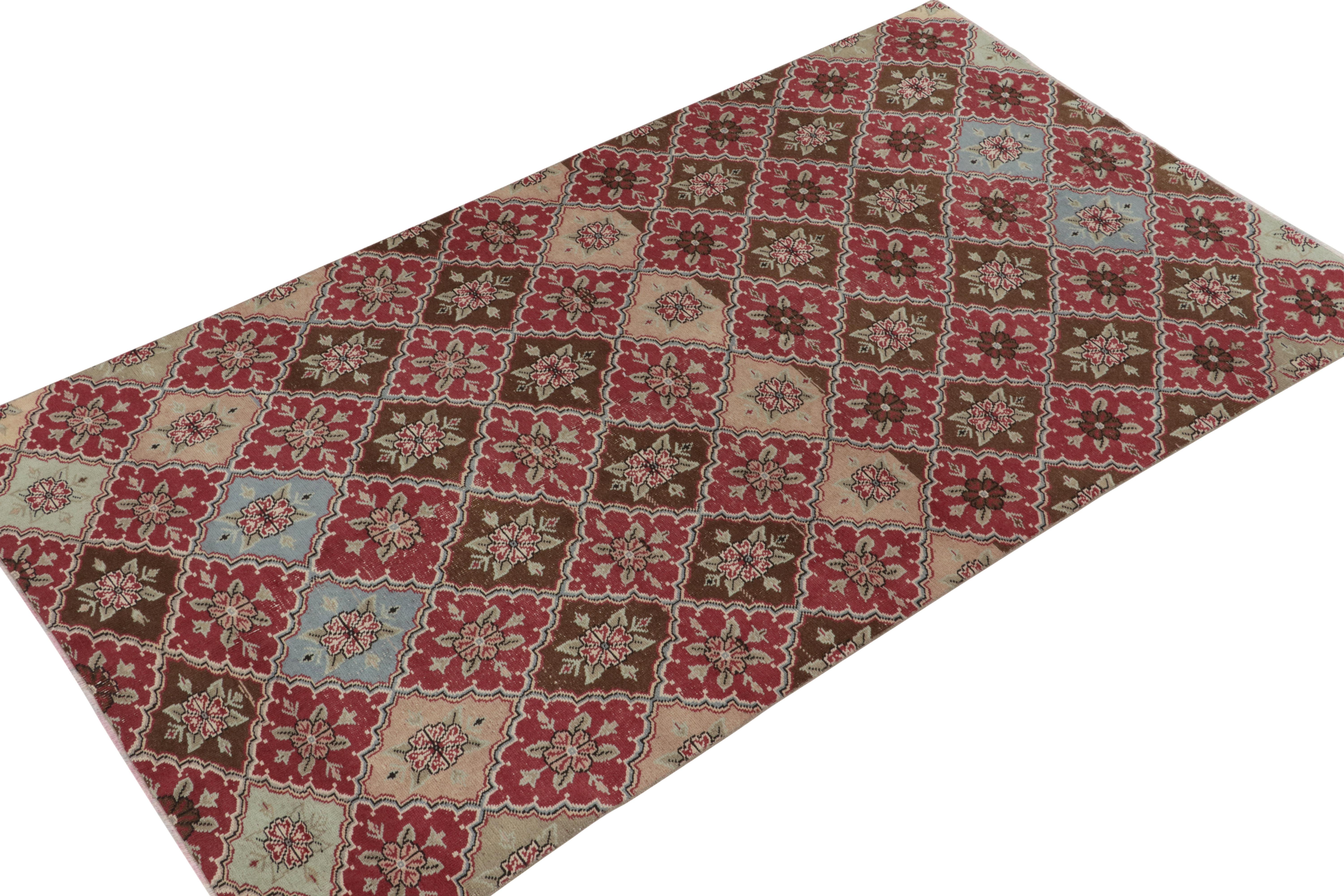 Vintage-Deko-Teppich aus den 1960er Jahren mit rotem, beigem und braunem Blumenstreifenmuster von Teppich & Kelim (Art déco) im Angebot