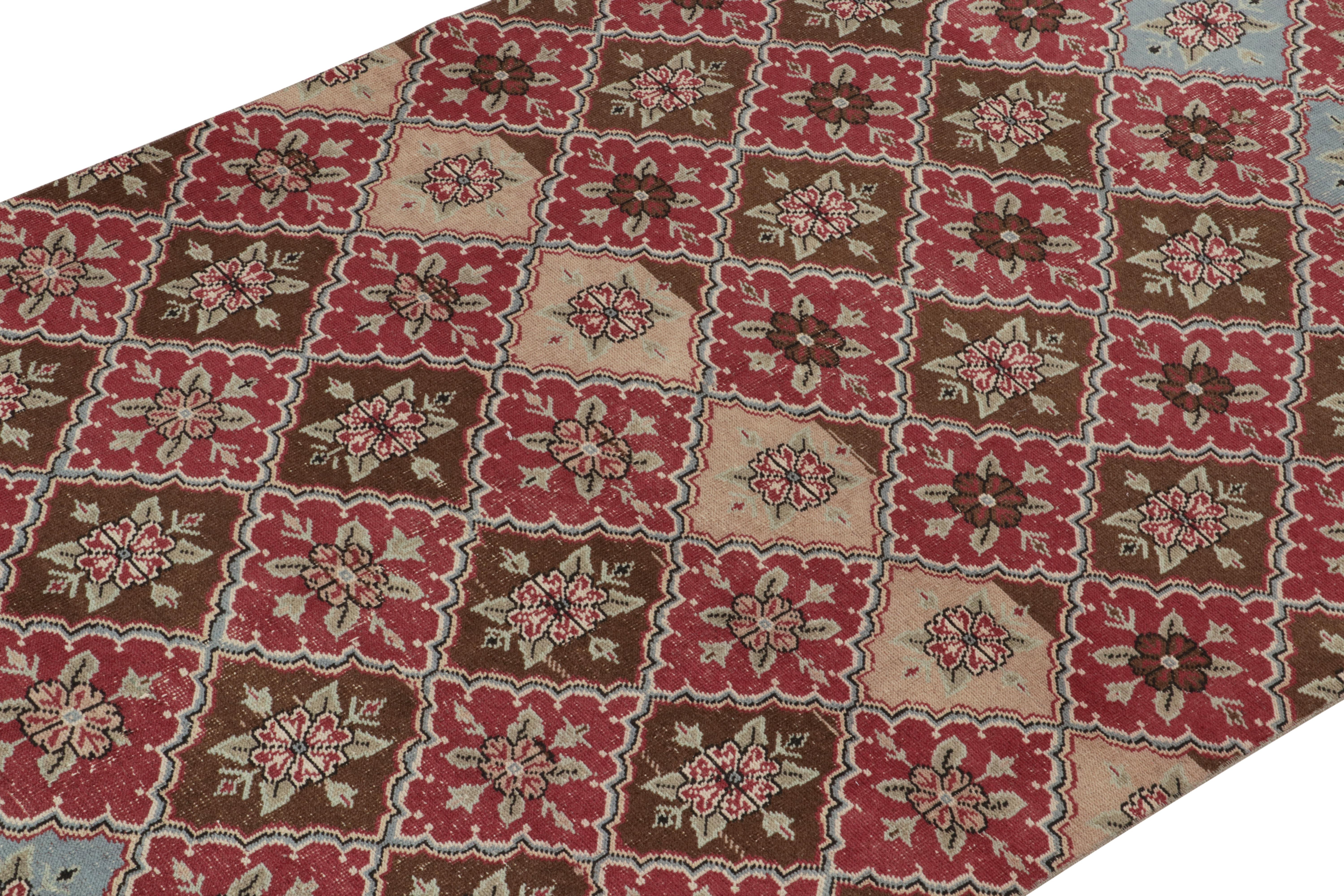 Vintage-Deko-Teppich aus den 1960er Jahren mit rotem, beigem und braunem Blumenstreifenmuster von Teppich & Kelim (Türkisch) im Angebot