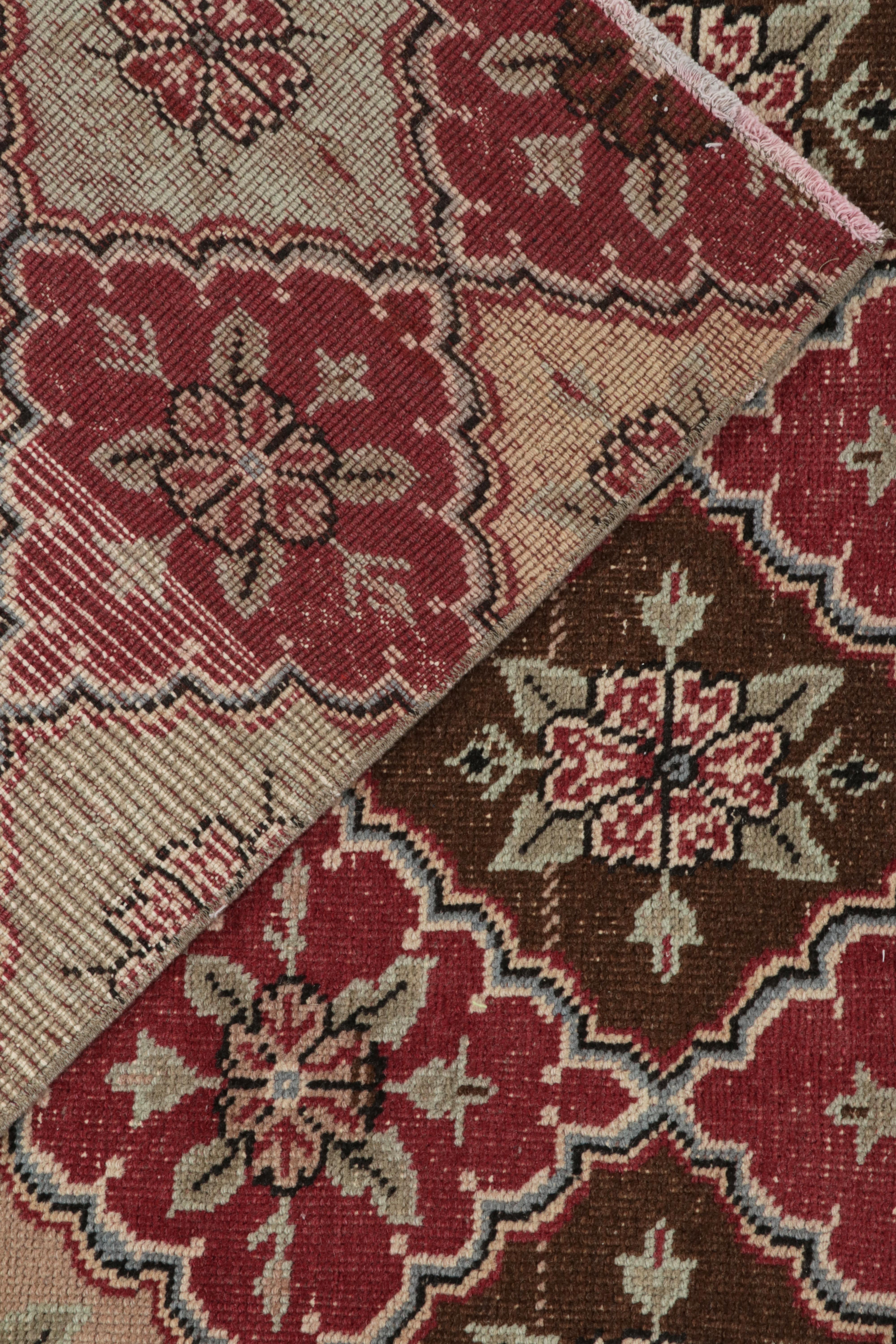 Mid-20th Century 1960s Vintage Deco Rug in Red, Beige-Brown Floral Trellis Pattern by Rug & Kilim For Sale