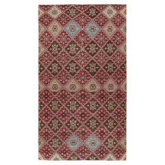1960s Vintage Deco Rug in Red, Beige-Brown Floral Trellis Pattern by Rug & Kilim