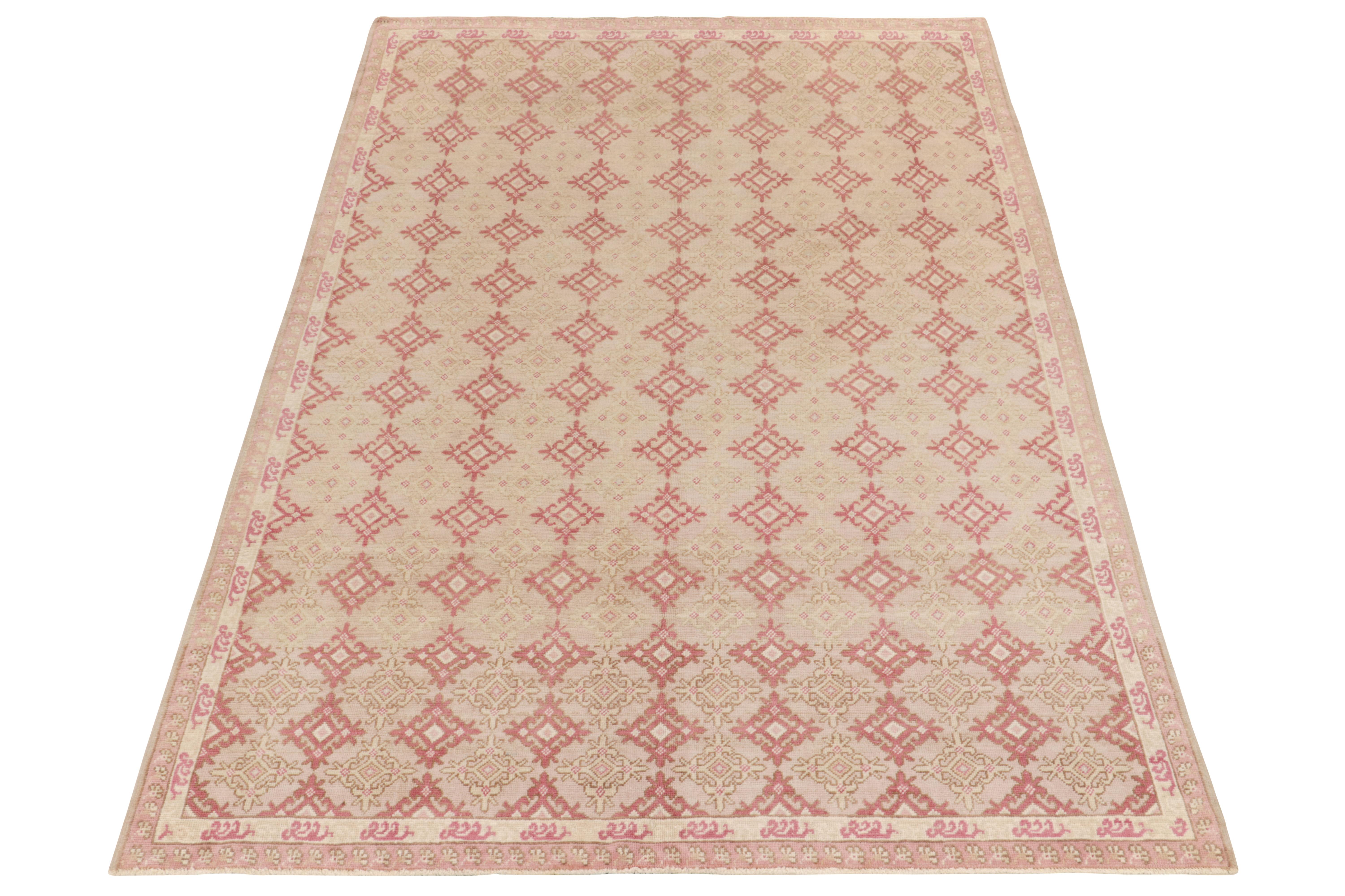 A vintage 7x10 mid-century rug from the Mid-Century Pasha Collection by Rug & Kilim—commemorating the works of a unique multi-disciplinary Turkish artist. 

Hand knotted in wool, the rug enjoys softness & elegance of white, dainty pink & red tones