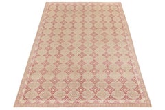 Vintage-Deko-Teppich aus den 1960er Jahren mit roten, weißen und rosa geometrischen Mustern von Teppich & Kelim