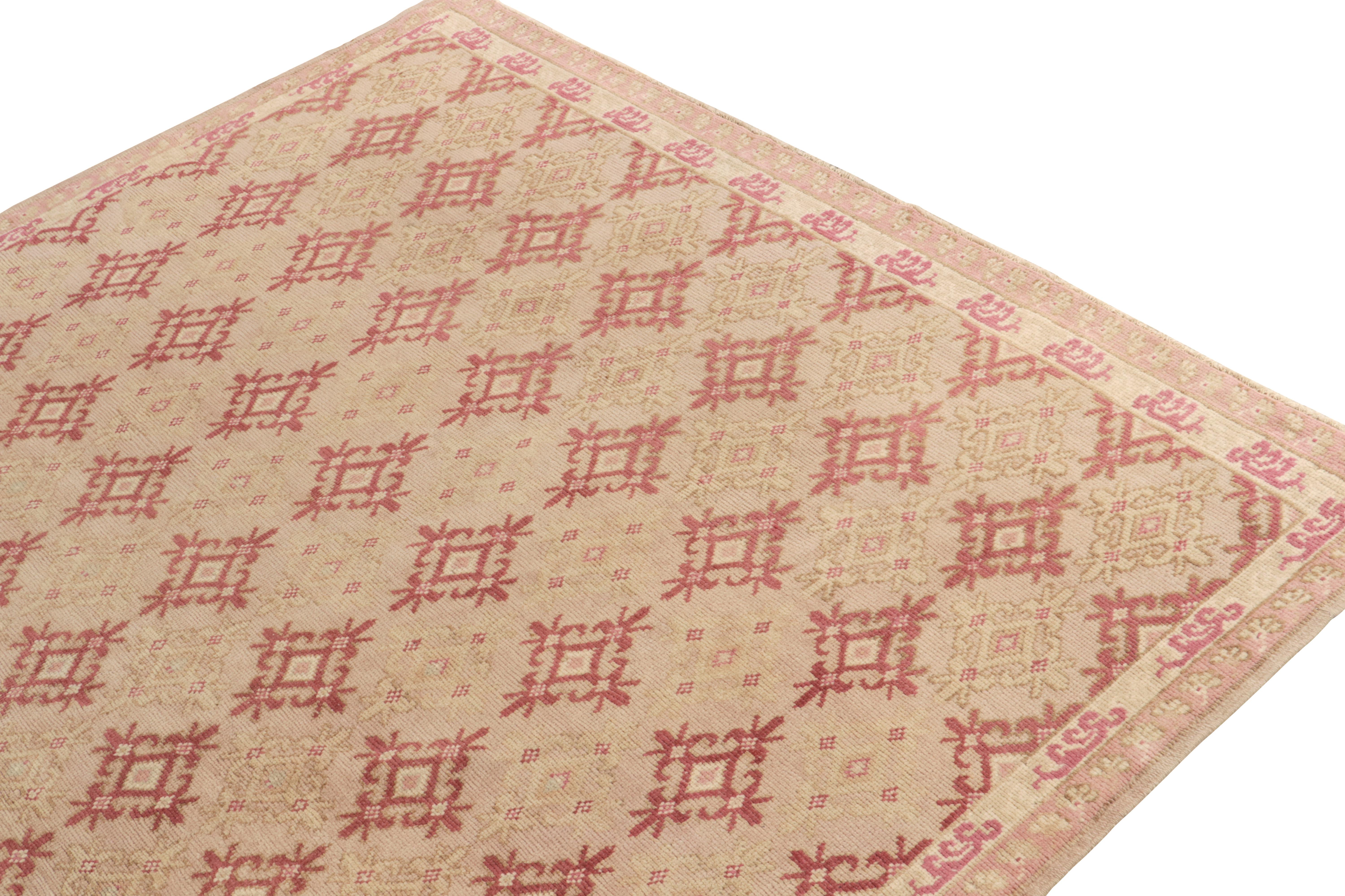 Turkish 1960s Vintage Deco Rug in Red, White & Pink Geometric Patterns by Rug & Kilim For Sale