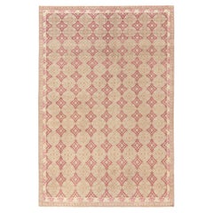 Vintage-Deko-Teppich aus den 1960er Jahren mit roten, weißen und rosa geometrischen Mustern von Teppich & Kelim
