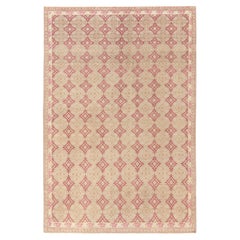 Tapis déco vintage des années 1960 à motifs géométriques rouges, blancs et roses par Rug & Kilim