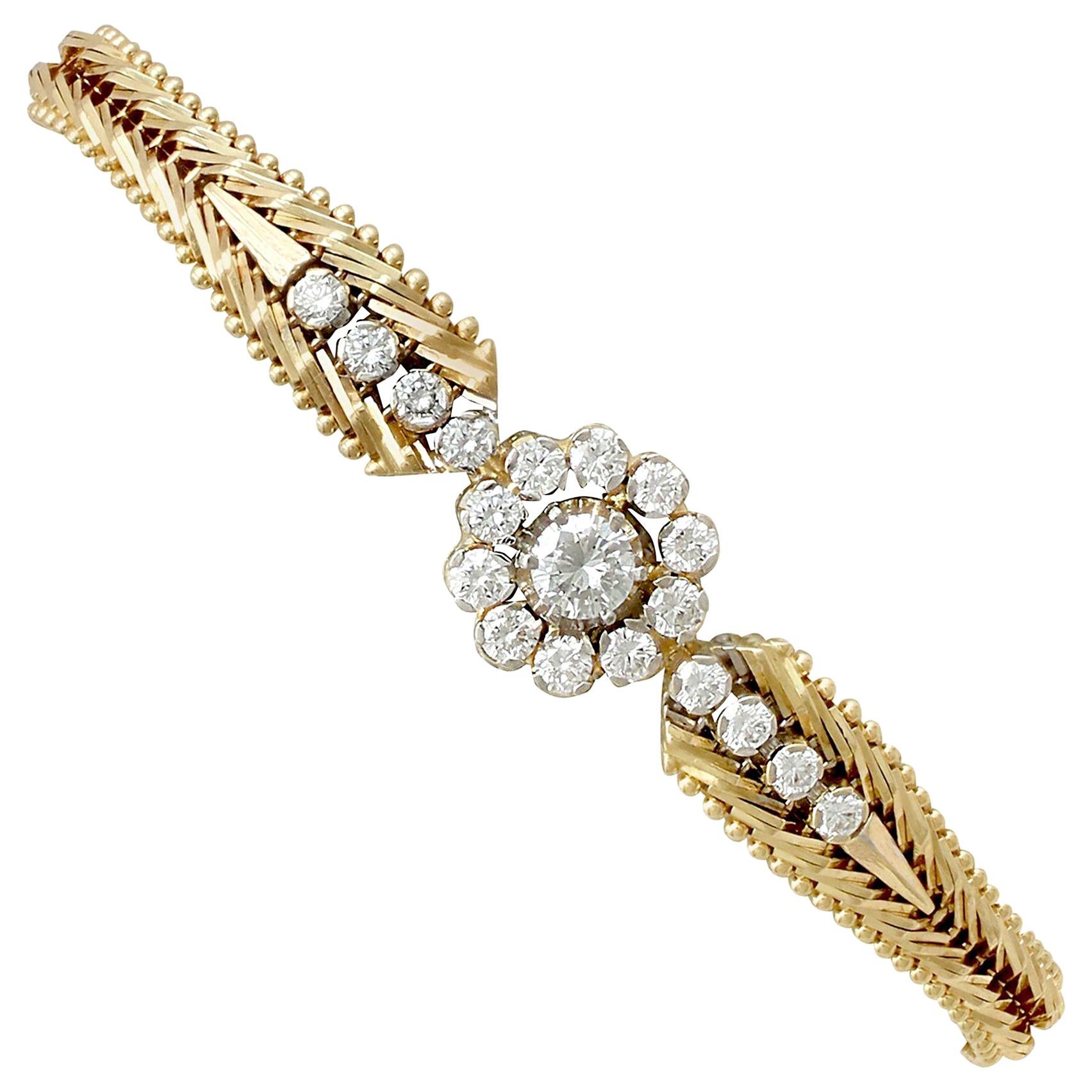 1960s Vintage Diamond and Yellow Gold Cluster Bracelet