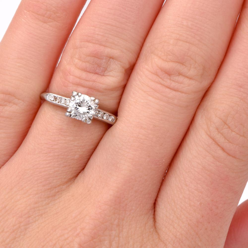 Art Deco 1960s Vintage Diamond Platinum Engagement Ring