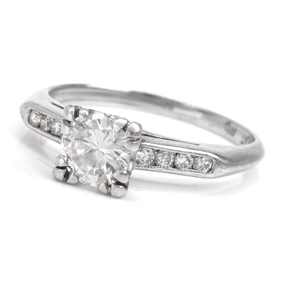 1960s Vintage Diamond Platinum Engagement Ring For Sale at 1stDibs