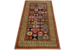 1960s Vintage Distressed Art Deco in Multicolor Geometric Pattern by Rug & Kilim