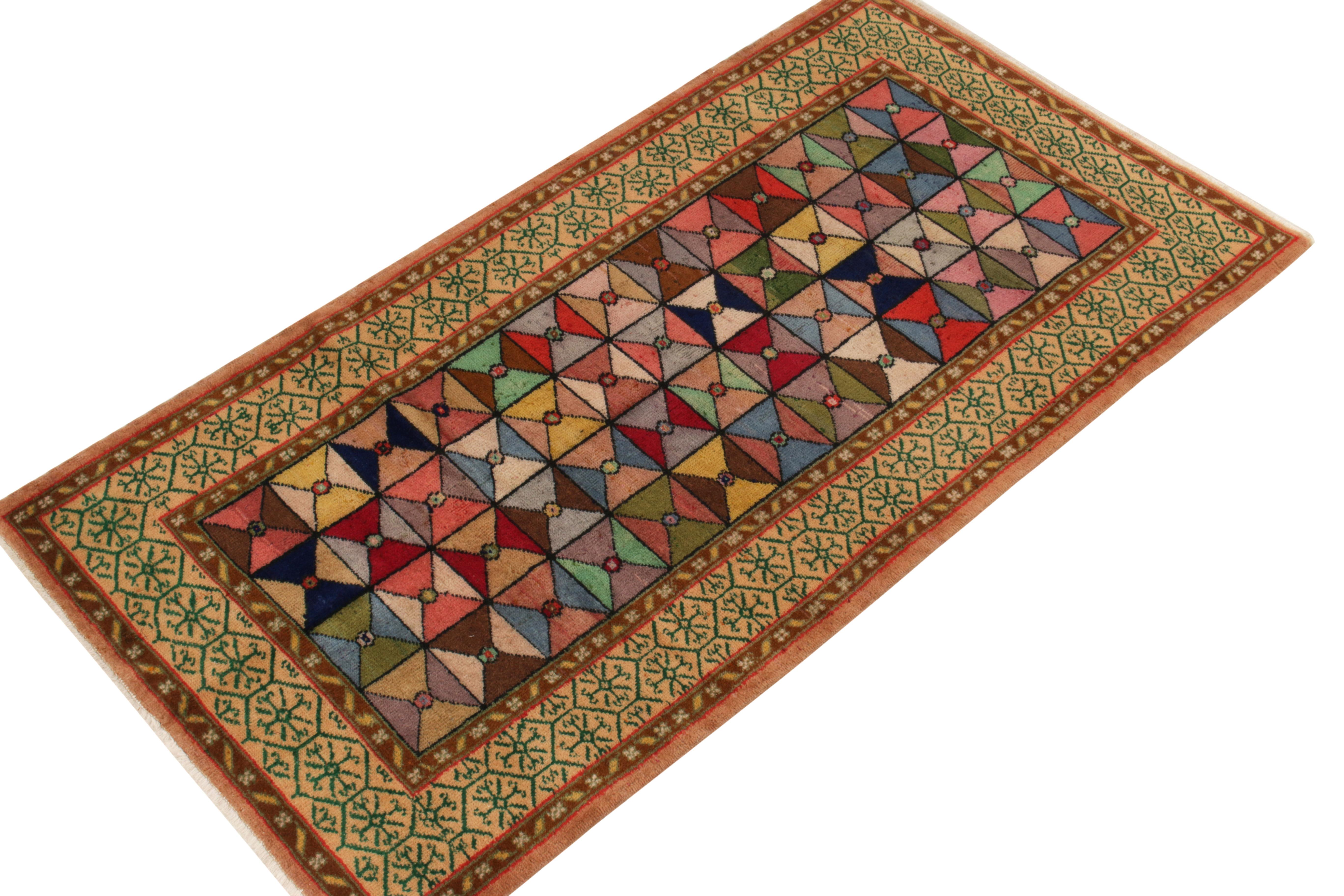 Turkish 1960s Vintage Distressed Art Deco in Multicolor Geometric Pattern by Rug & Kilim For Sale
