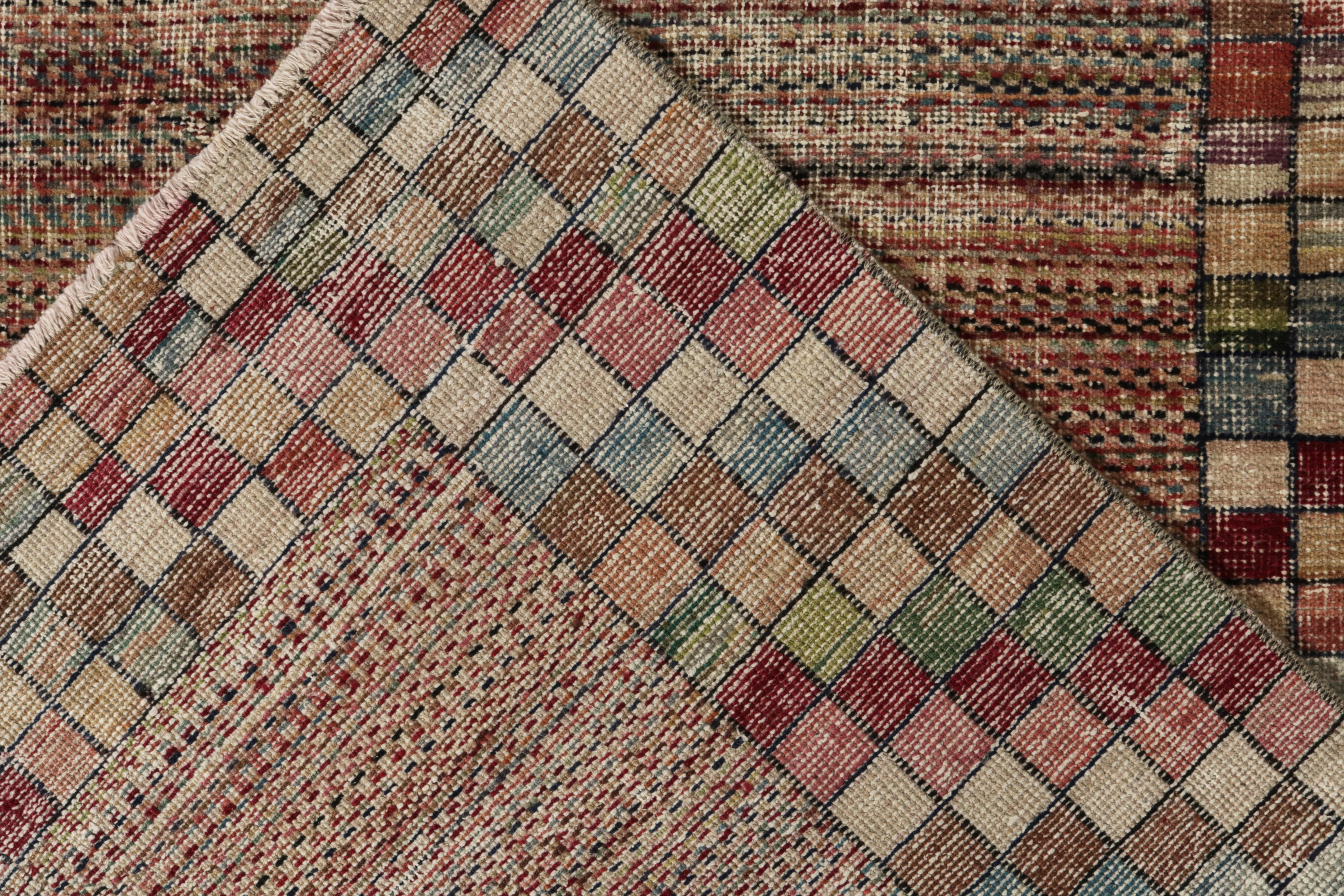 Art-déco-Teppich aus den 1960er Jahren mit mehrfarbigem geometrischem Muster von Teppich & Kelim (Handgeknüpft) im Angebot