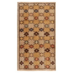 1960s Vintage Distressed Deco Rug in Beige-Brown Geometric Pattern by Rug & Kili