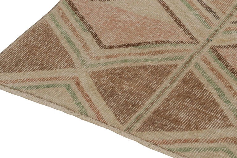 1960s Vintage Distressed Deco Rug in Beige-Brown, Pink and Green by Rug ...
