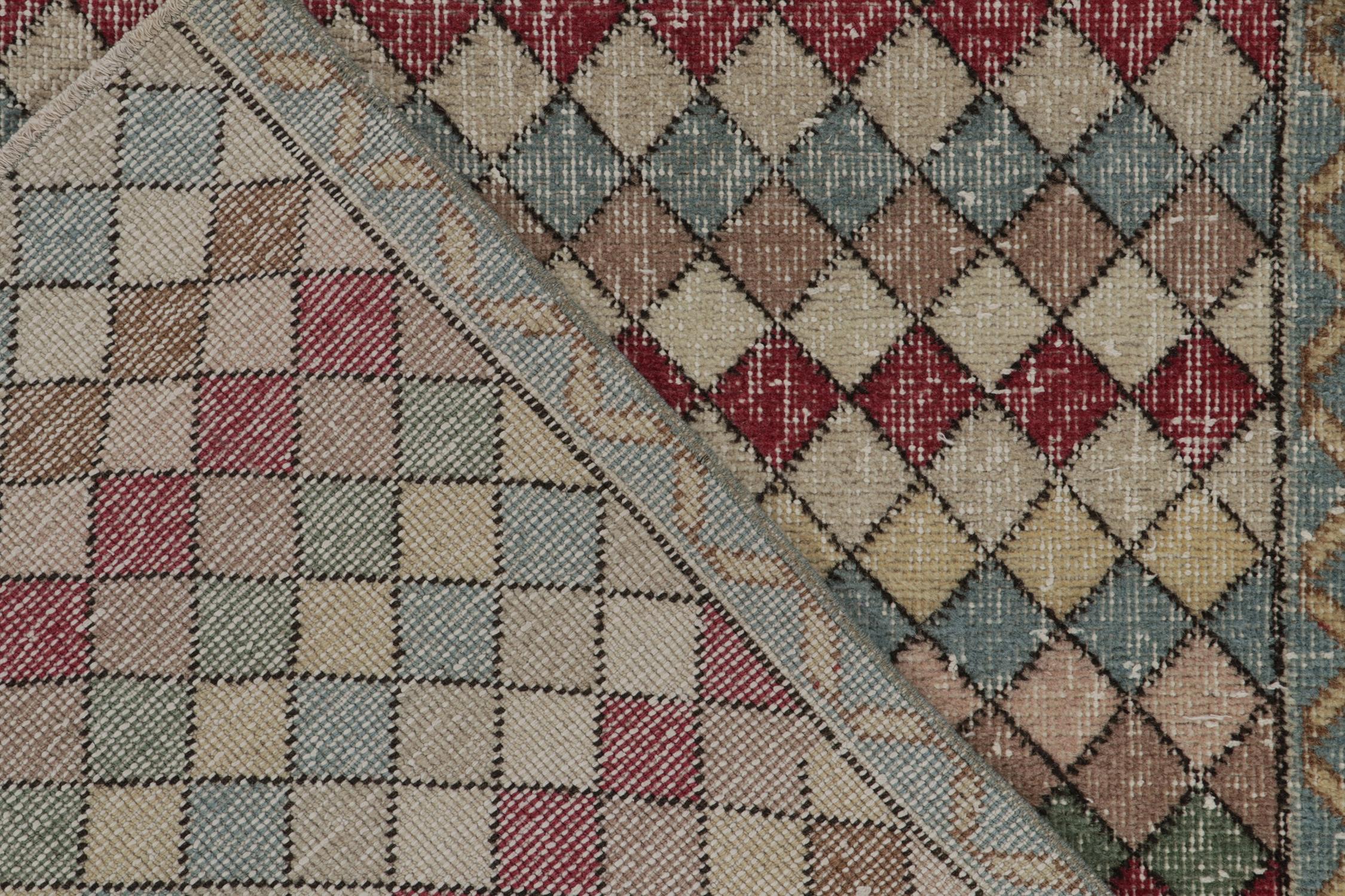 Wool 1960s Vintage Distressed Deco Rug in Multicolor Geometric Pattern by Rug & Kilim For Sale