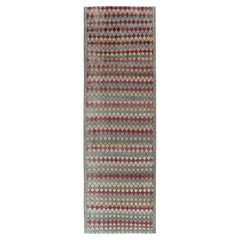 1960er Jahre Vintage Distressed Deco-Teppich in mehrfarbigem geometrischem Muster von Teppich & Kelim