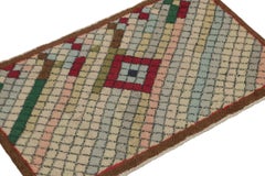 1960s Vintage Distressed Deco Rug in Multicolor Diamond Pattern by Rug & Kilim